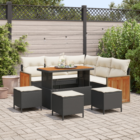 Conjunto de Sofás de Jardín de 9 Piezas con Cojines Negro Ratán Poli Acacia | Foro24.es | Tu tienda online para hogar, jardín y más Foro24.es