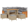 Conjunto de Sofá de Jardín de 9 Piezas con Cojines de Ratán Poliéster Beige Acacia de , Sofás de exterior - Ref: Foro24-33652...