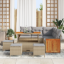 Conjunto de Sofá de Jardín de 9 Piezas con Cojines de Ratán Poliéster Beige Acacia de , Sofás de exterior - Ref: Foro24-33652...