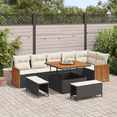 Set de Sofá de Jardín de 9 Piezas con Cojines Negro Poliratán Acacia | Foro24.es | Tu tienda online para hogar, jardín y más Foro24.es