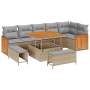 Juego de Sofá Jardín 9 Piezas con Cojines Beige Poliratán Acacia de , Sofás de exterior - Ref: Foro24-3365267, Precio: 689,74 €