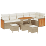 Conjunto de Sofás de Jardín de 9 Piezas con Cojines Beige Poliratán Acacia de , Sofás de exterior - Ref: Foro24-3365276, Prec...