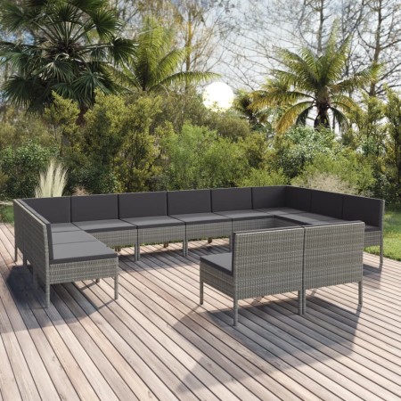 12-teiliges Gartenmöbel-Set und graue synthetische Rattankissen von vidaXL, Gartensets - Ref: Foro24-3094614, Preis: 987,42 €...