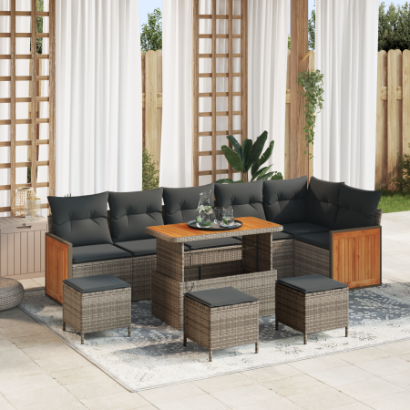 Conjunto de Sofá de Jardín de 10 Piezas con Cojines Gris Poliratán Acacia de , Sofás de exterior - Ref: Foro24-3365283, Preci...