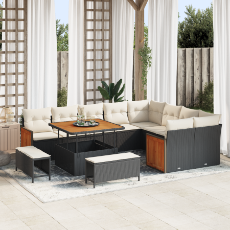 Juego de Sofá de Jardín de 12 Piezas con Cojines Negro Poliratán Acacia | Foro24.es | Tu tienda online para hogar, jardín y más Foro24.es