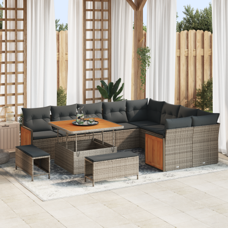 Conjunto de Sofá de Jardín de 12 Piezas con Cojines Gris Poliratán Acacia | Foro24.es | Tu tienda online para hogar, jardín y más Foro24.es