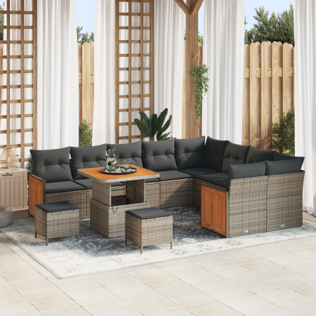 Conjunto de Sofá de Jardín de 12 Piezas con Cojines Gris Poliratán Acacia | Foro24.es | Tu tienda online para hogar, jardín y más Foro24.es