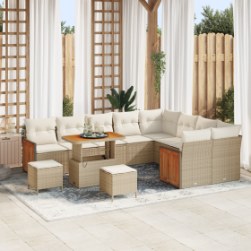 Juego de Sofás de Jardín de 12 Piezas con Cojines Beige Poliratán Acacia de , Sofás de exterior - Ref: Foro24-3365296, Precio...