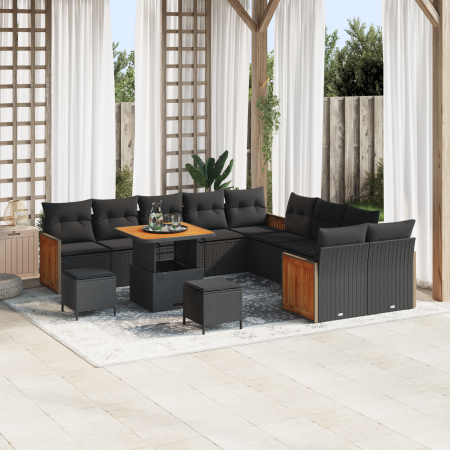 Juego de Sofá de Jardín de 13 Piezas con Cojines Negro Poliratán Acacia de , Sofás de exterior - Ref: Foro24-3365309, Precio:...