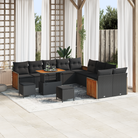 Set de Sofá de Jardín de 13 Piezas con Cojines Negro Poliratán Acacia de , Sofás de exterior - Ref: Foro24-3365314, Precio: 8...