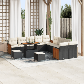 Set de Sofá de Jardín de 13 Piezas con Cojines Negro Ratán Acacia de , Sofás de exterior - Ref: Foro24-3365315, Precio: 820,00 €