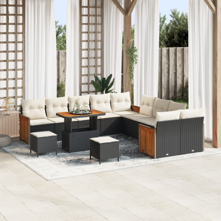 Set de Sofá de Jardín de 13 Piezas con Cojines Negro Ratán Acacia | Foro24.es | Tu tienda online para hogar, jardín y más Foro24.es