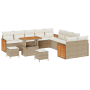 Conjunto de Sofá de Jardín de 13 Piezas con Cojines Beige Ratán Poliéster Acacia de , Sofás de exterior - Ref: Foro24-3365316...