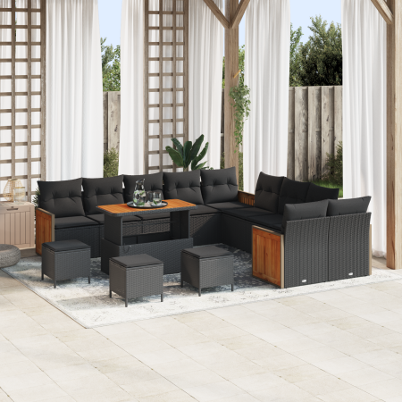 Conjunto de Sofás de Jardín de 14 Piezas con Cojines Negro Poliratán Acacia de , Sofás de exterior - Ref: Foro24-3365319, Pre...
