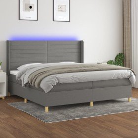 Cama box spring colchón y luces LED tela gris claro 200x200 cm Cama box spring colchón y luces LED tela gris claro 200x200 cm