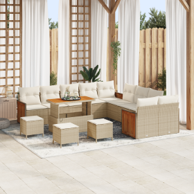 Conjunto de Sofás de Jardín de 14 Piezas con Cojines Beige Poliratán Acacia de , Sofás de exterior - Ref: Foro24-3365321, Pre...