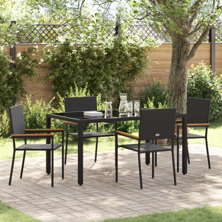 Juego de Comedor de Jardín de 5 Piezas Negro Polirratán de , Sillas de jardín - Ref: Foro24-3365390, Precio: 316,89 €