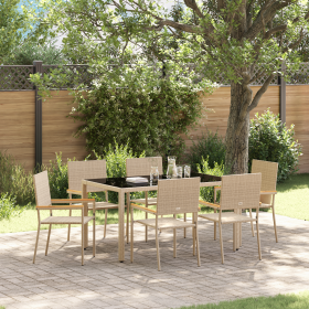 Conjunto de Comedor de Jardín Beige Ratán Poliéster de 7 Piezas de , Sillas de jardín - Ref: Foro24-3365395, Precio: 415,55 €