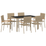 Conjunto de Comedor de Jardín Beige Ratán Poliéster de 7 Piezas de , Sillas de jardín - Ref: Foro24-3365395, Precio: 415,55 €