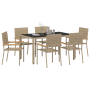 Conjunto de Comedor de Jardín Beige Ratán Poliéster de 7 Piezas de , Sillas de jardín - Ref: Foro24-3365395, Precio: 415,55 €