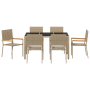 Conjunto de Comedor de Jardín Beige Ratán Poliéster de 7 Piezas de , Sillas de jardín - Ref: Foro24-3365395, Precio: 415,55 €