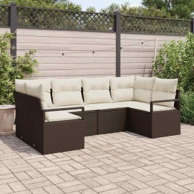 Conjunto de sofá de jardín 6 pcs Marrón Poliratán