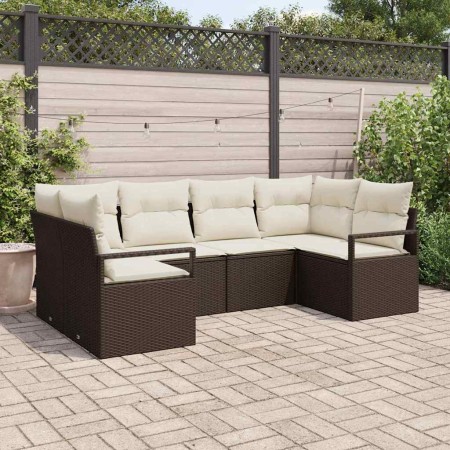 Conjunto de sofá de jardín 6 pcs Marrón Poliratán