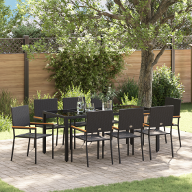 Juego de Comedor de Jardín de 9 Piezas Negro Poliratán de , Sillas de jardín - Ref: Foro24-3365399, Precio: 517,59 €