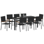 Juego de Comedor de Jardín de 9 Piezas Negro Poliratán de , Sillas de jardín - Ref: Foro24-3365399, Precio: 517,59 €