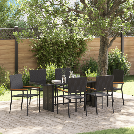 Juego de Comedor de Jardín de 7 Piezas en Poliratán Negro de , Sillas de jardín - Ref: Foro24-3365424, Precio: 441,52 €, Desc...