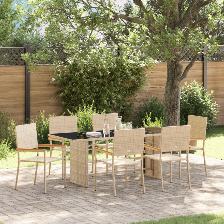 Juego de Comedor de Jardín de 7 Piezas Beige Poliratán de , Sillas de jardín - Ref: Foro24-3365426, Precio: 476,64 €