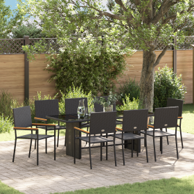 Juego de Comedor de Jardín de 9 Piezas Negro de Poliratán de , Sillas de jardín - Ref: Foro24-3365427, Precio: 529,79 €