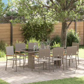 Juego de Comedor de Jardín de 9 Piezas  Gris Ratán