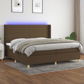 Cama box spring colchón luces LED tela marrón oscuro 200x200 cm Cama box spring colchón luces LED tela marrón oscuro 200x200 cm