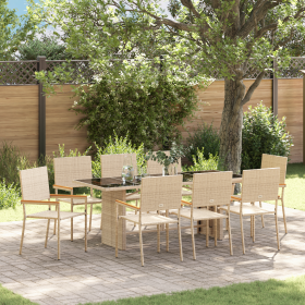 Juego de Comedor de Jardín de 9 Piezas Beige Poliratán de , Sillas de jardín - Ref: Foro24-3365429, Precio: 582,78 €