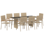 Juego de Comedor de Jardín de 9 Piezas Beige Poliratán de , Sillas de jardín - Ref: Foro24-3365429, Precio: 582,78 €