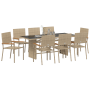 Juego de Comedor de Jardín de 9 Piezas Beige Poliratán de , Sillas de jardín - Ref: Foro24-3365429, Precio: 582,78 €
