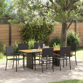 Juego de Comedor de Jardín de 7 Piezas en Poliratán Negro de , Sillas de jardín - Ref: Foro24-3365430, Precio: 463,81 €, Desc...