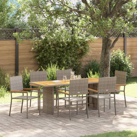 Conjunto de Comedor de Jardín  de 7 Piezas Gris Poliratán | Foro24.es | Tu tienda online para hogar, jardín y más Foro24.es