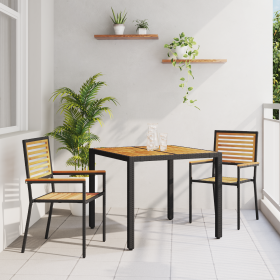 Set de Comedor de Jardín 3 Piezas Acacia de Ratan Sintético Negro de , Sillas de jardín - Ref: Foro24-3365434, Precio: 222,42...