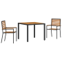 Set de Comedor de Jardín 3 Piezas Acacia de Ratan Sintético Negro de , Sillas de jardín - Ref: Foro24-3365434, Precio: 222,42...