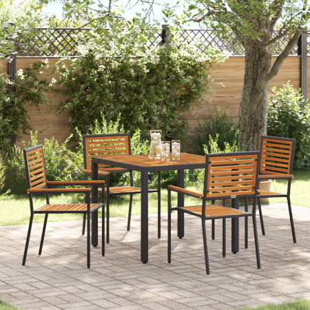 Juego de Comedor de Jardín de 5 Piezas Acacia de Ratan Poly Negro de , Sillas de jardín - Ref: Foro24-3365436, Precio: 328,50...