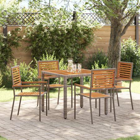 Conjunto de Comedor de Jardín  de 5 Piezas de Poliratán Gris y Acacia | Foro24.es | Tu tienda online para hogar, jardín y más Foro24.es