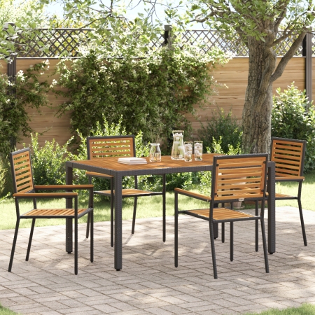 Juego de Comedor de Jardín de 5 Piezas Negro de Poliratán y Acacia de , Sillas de jardín - Ref: Foro24-3365438, Precio: 391,7...