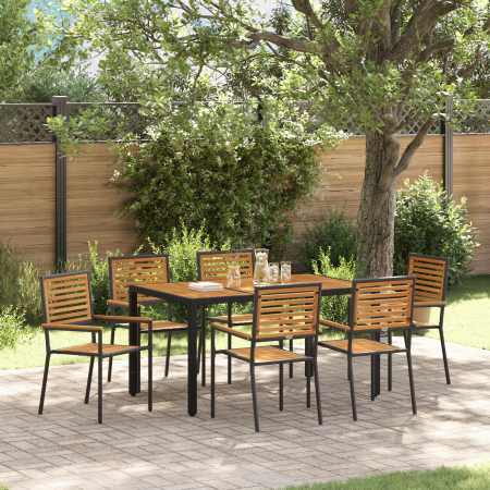 Juego de Comedor de Jardín de 7 Piezas Ratan Polipropileno Negro Acacia de , Sillas de jardín - Ref: Foro24-3365440, Precio: ...