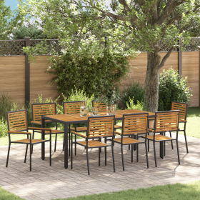 Juego de Comedor de Jardín de 9 Piezas de Ratan Poliéster Negro Acacia de , Sillas de jardín - Ref: Foro24-3365444, Precio: 5...