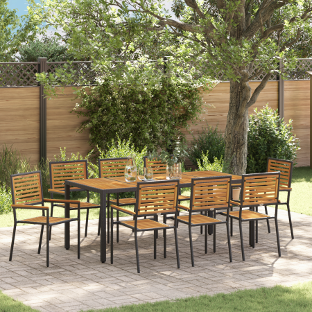 Juego de Comedor de Jardín  de 9 Piezas de Ratan Poliéster Negro Acacia | Foro24.es | Tu tienda online para hogar, jardín y más Foro24.es