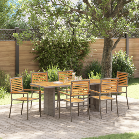 Juego de Comedor de Jardín de 7 Piezas Gris de Poliratán y Acacia de , Sillas de jardín - Ref: Foro24-3365451, Precio: 531,58 €