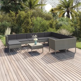 Set de muebles de jardín 11 pzas y cojines ratán sintético gris