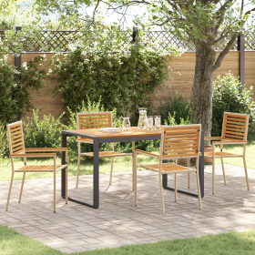 Conjunto de Comedor Jardín de 5 Piezas Beige Poly Rattan Acacia de , Sillas de jardín - Ref: Foro24-3365474, Precio: 452,98 €